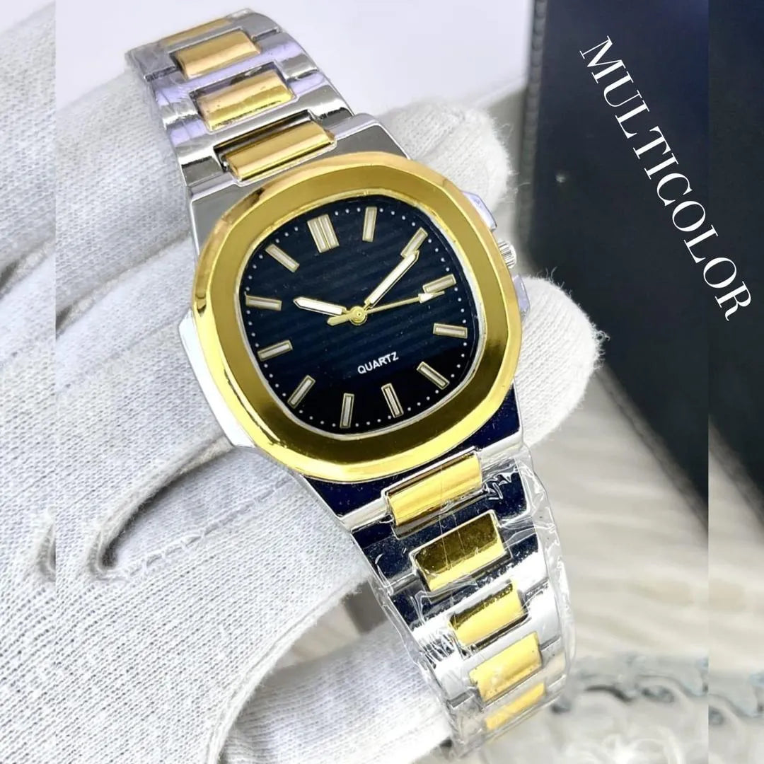 Luxury Nautilus Inspired Quartz Watch - Stainless Steel Two-Tone Men's Wristwatch (Black / Gold / Rose Gold / Silver)