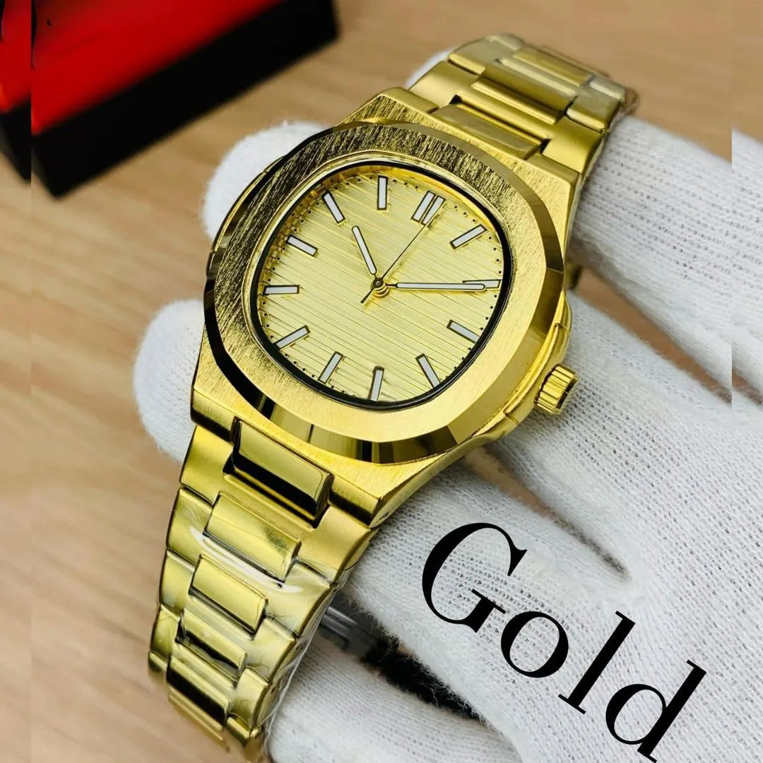 Luxury Nautilus Inspired Quartz Watch - Stainless Steel Two-Tone Men's Wristwatch (Black / Gold / Rose Gold / Silver)